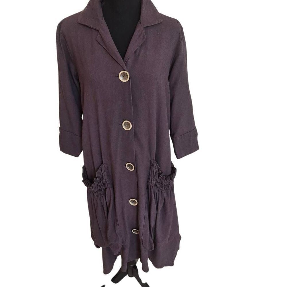 For Cynthia Womens Linen Blend Casual Lagenlook Oversized Pockets Midi Dress XS - Picture 13 of 13